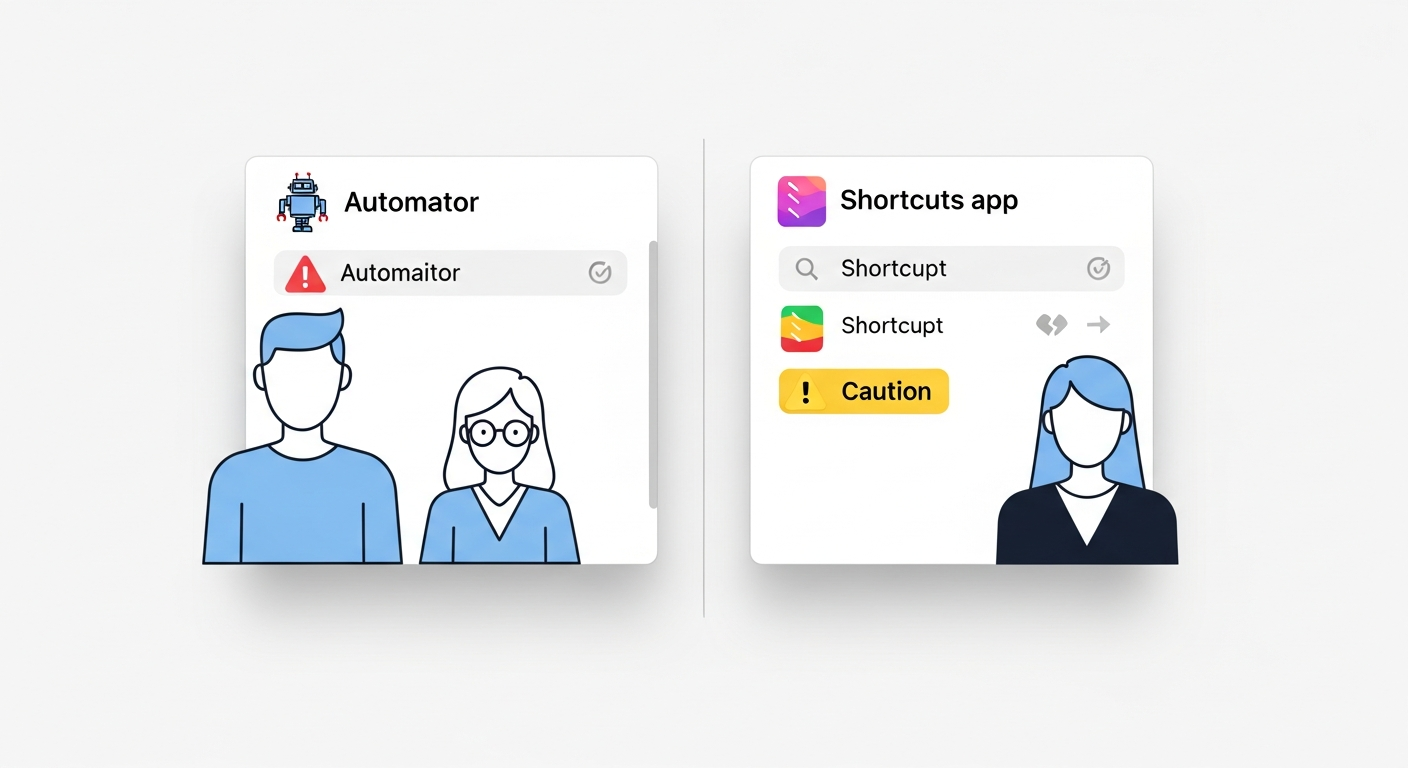 Automator vs Shortcuts app — both native Mac methods for app launch shortcuts have reliability issues