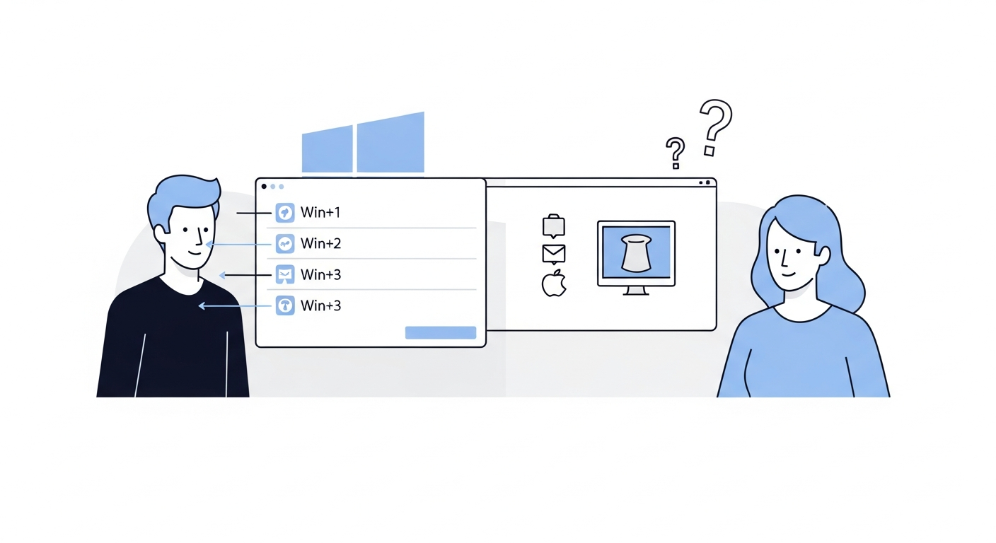 Windows to Mac switching — Win+Number taskbar shortcuts have no native macOS equivalent
