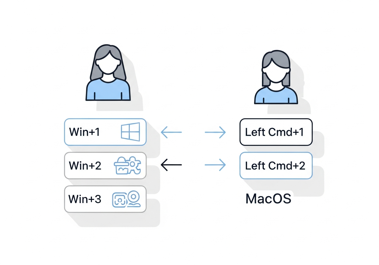Migrating Windows Win+Number muscle memory to Mac with Left Cmd+Number hotkeys